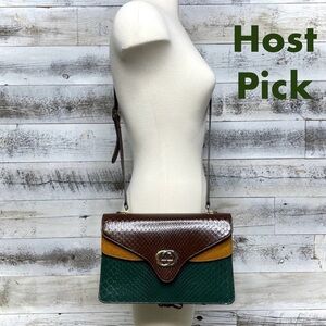 GUCCI Green Python Purse Runway Accordian Bag Interlock GG Brown 550131 Gold